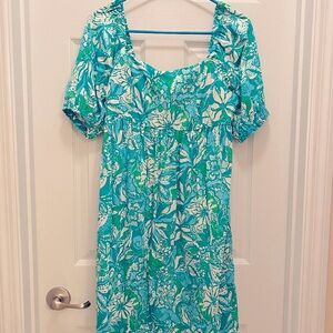NWOT Brand New Lilly Pulitzer Puff Sleeve Dress in Green Print, size 8 medium